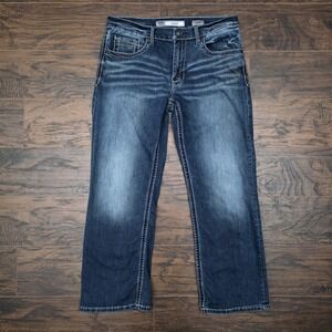 Buckle BKE Jake Mens 33S (33x27) Jeans Medium Wash‎ Blue Bootleg Stretch